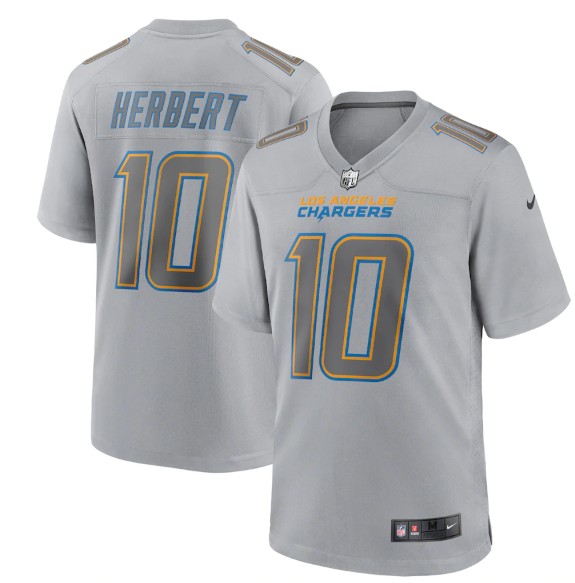 Men's Los Angeles Chargers #10 Justin Herbert Gray Atmosphere Fashion Stitched Game Jersey